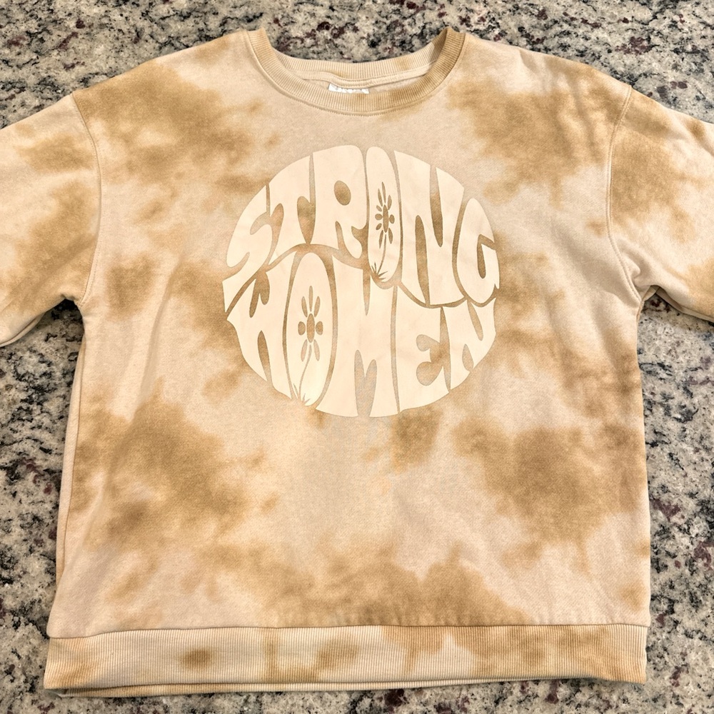 IML Strong Women Tie-Dye Sweatshirt Women’s Medium Cream/Tan Retro Design